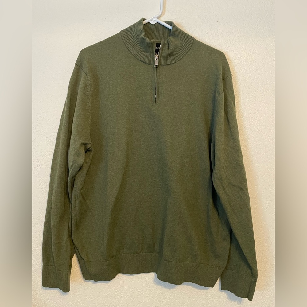 Bonobos Olive/Hunter Green Quarter-Zip Mock Collar Sweater
